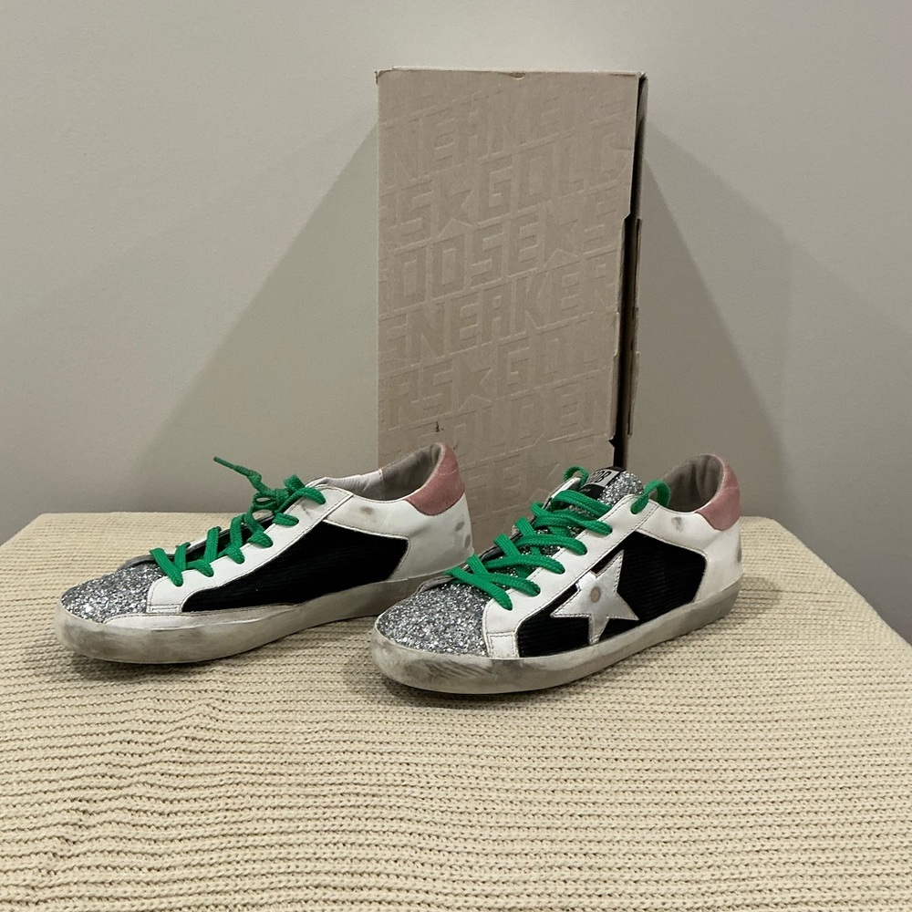 Golden Goose Women’s Black, White, and Green Sneakers